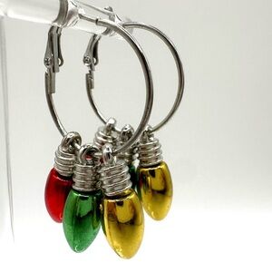 Festive Multicolor holiday Christmas lights Hoop Earrings